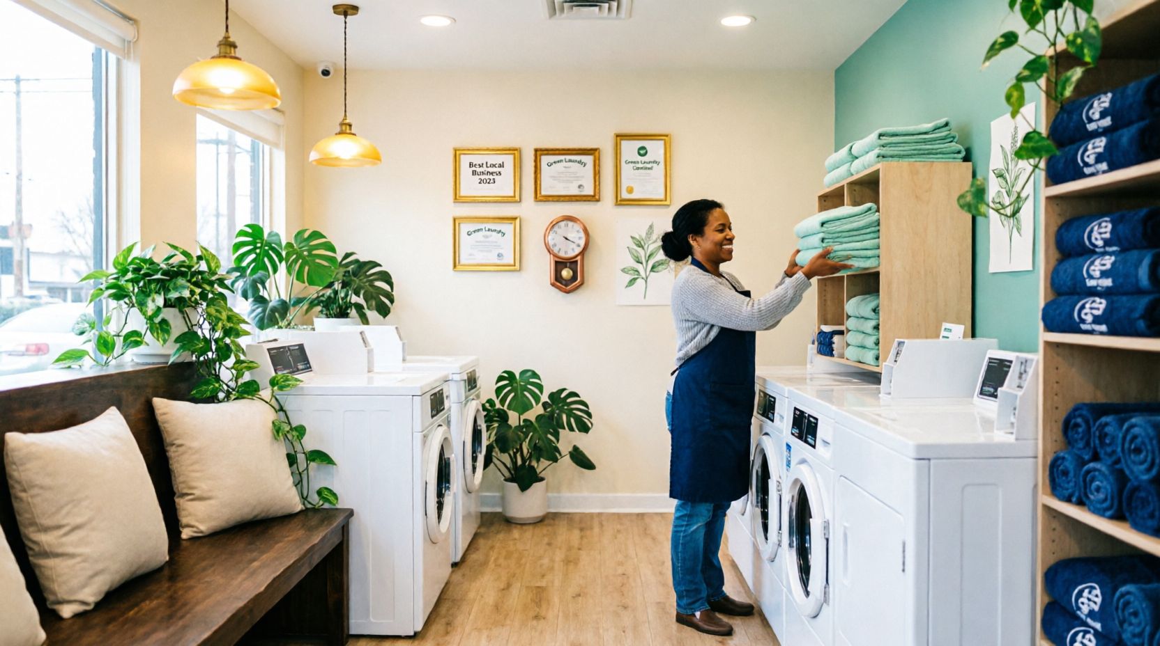 Cozy welcoming laundromat interior